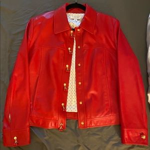 St. John Sport By Marie Gray Red Leather Jacket